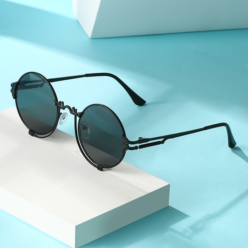 Damen stylische runde Metall-Sonnenbrille mit kunstvollem Designs Brehn