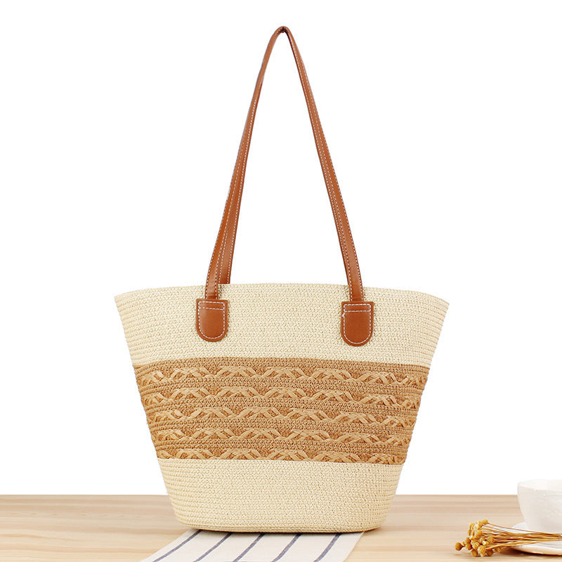 Elegante Strohtasche mit Attraktiven Ledergriffen Brehn