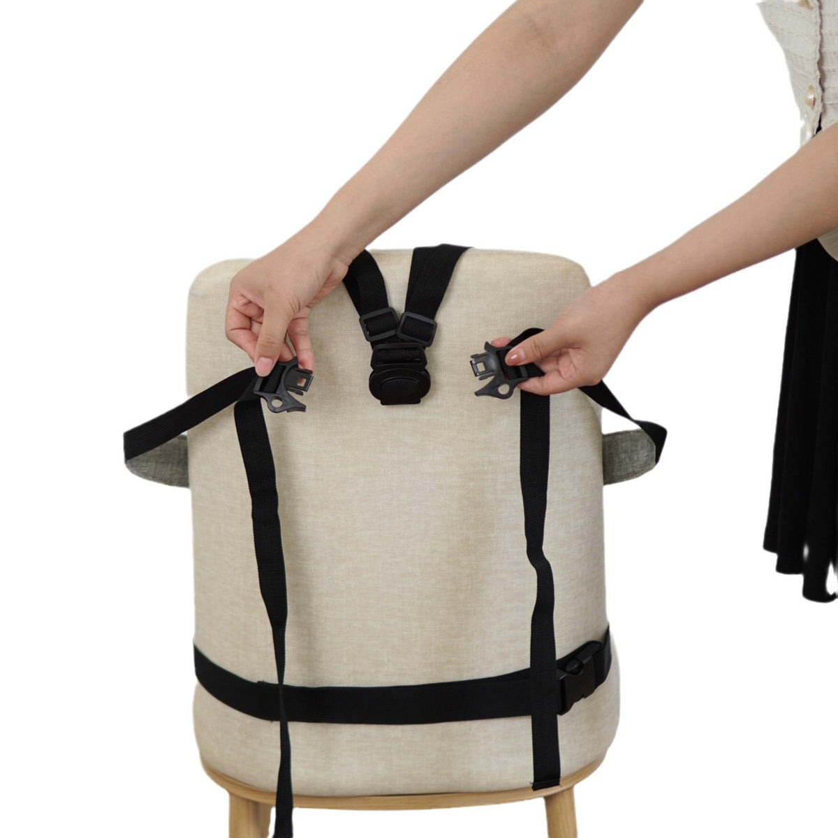 Transportable gepolsterter Babystuhl-Hochstuhl mit Sicherheitsgurten