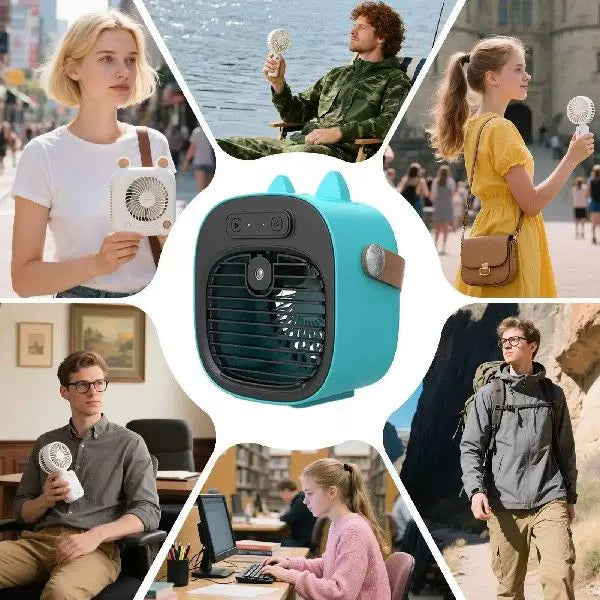 Unisex Einheitsgröße kompakter USB wiederaufladbarer persönlicher Nebelkühler mit verstellbarem Gitterluftbefeuchter und Leder-Tragegurt Brehn