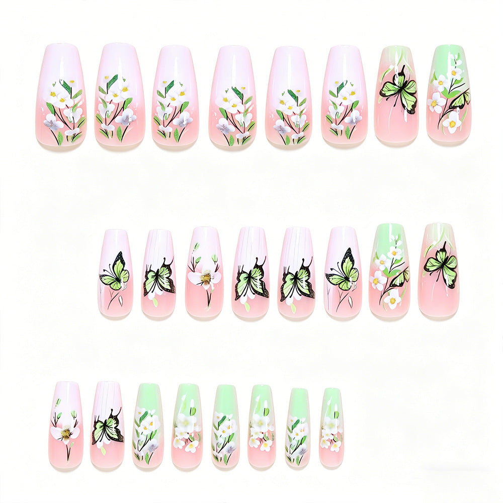 Künstlerisches Schmetterlings- und Blumen-Press-On-Nagelset Brehn