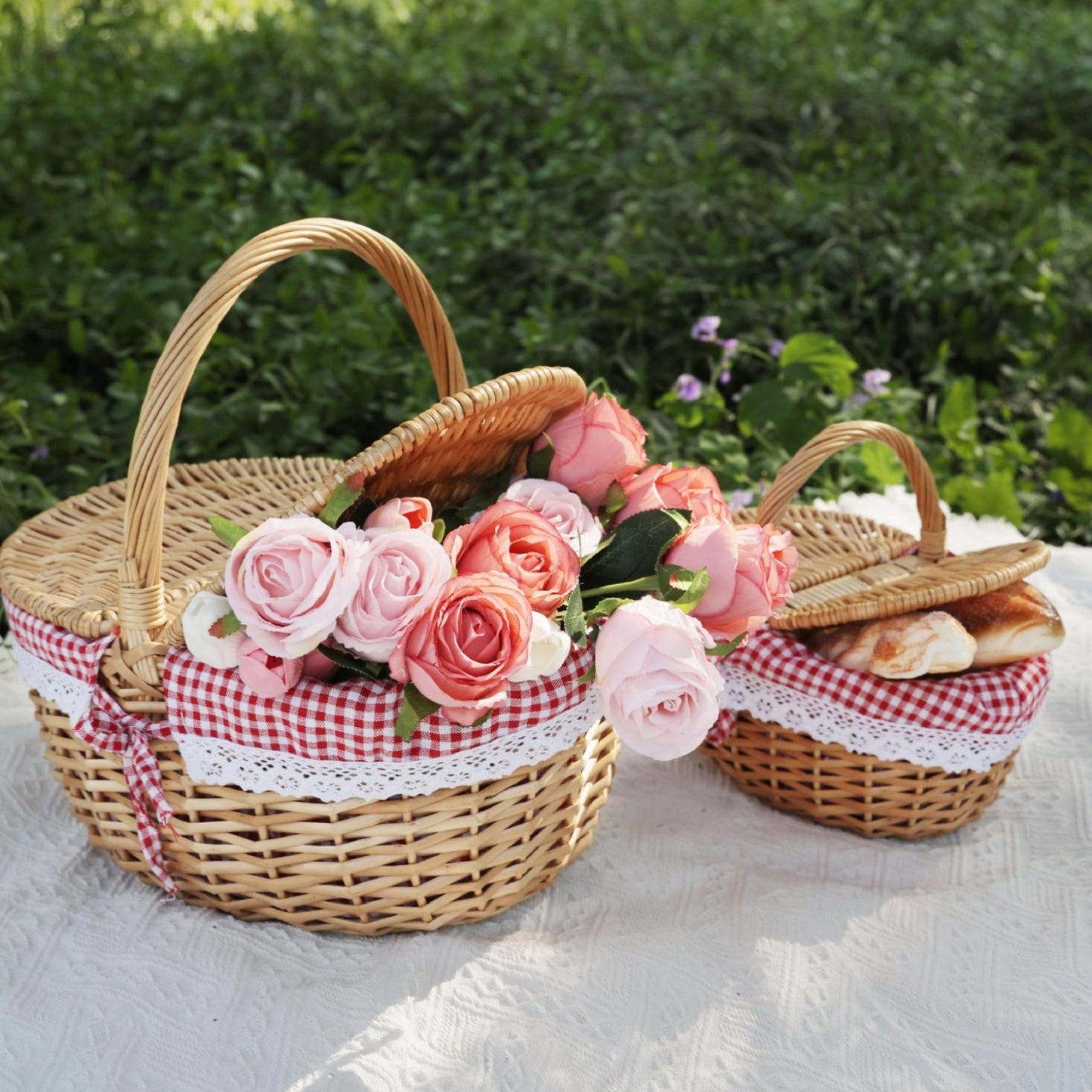 Damen Korb mit romantischem Karomuster und dekorativem Lace-Einsatz Brehn