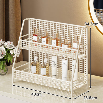 Zweischichtiger Metallgitter-Countertop-Vanity-Organizer-Regal mit erhöhtem Frontlippe