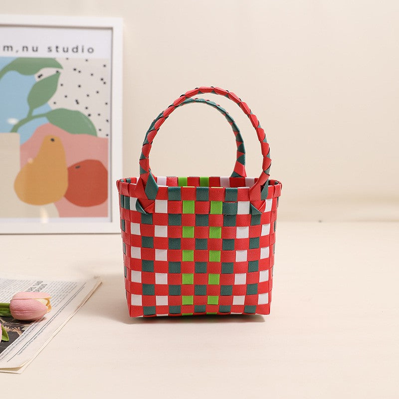 Damen Handtasche aus geflochtenem Kunststoff mit fröhlichem Muster Brehn