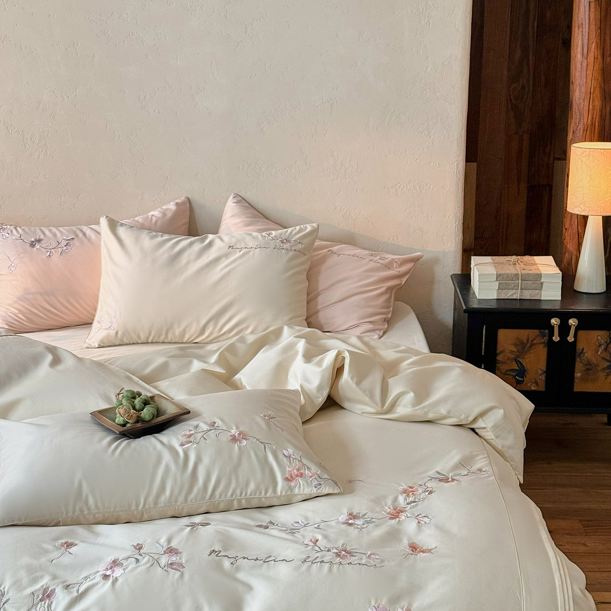 Bestickte Botanische Baumwolle Sateen Bettbezug Set