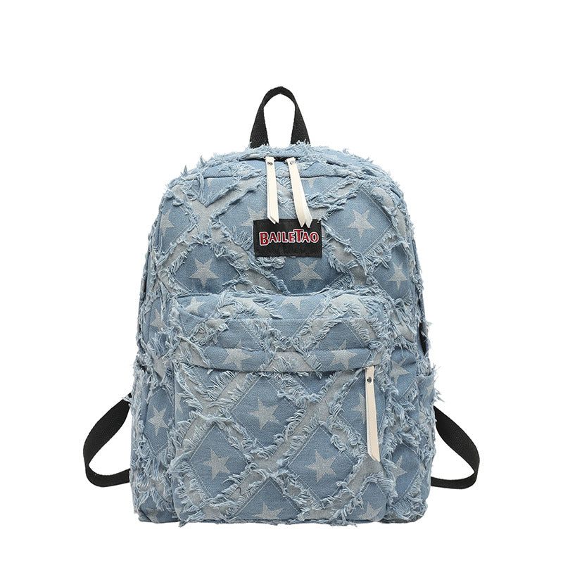 Distressed Star Pattern Denim Rucksack Brehn