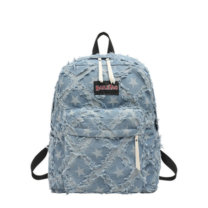 Distressed Star Pattern Denim Rucksack Brehn