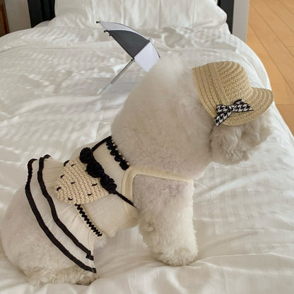 Rippel-Mock-Neck-Falten-Rüsch-Hundekleid mit Geschirröffnung