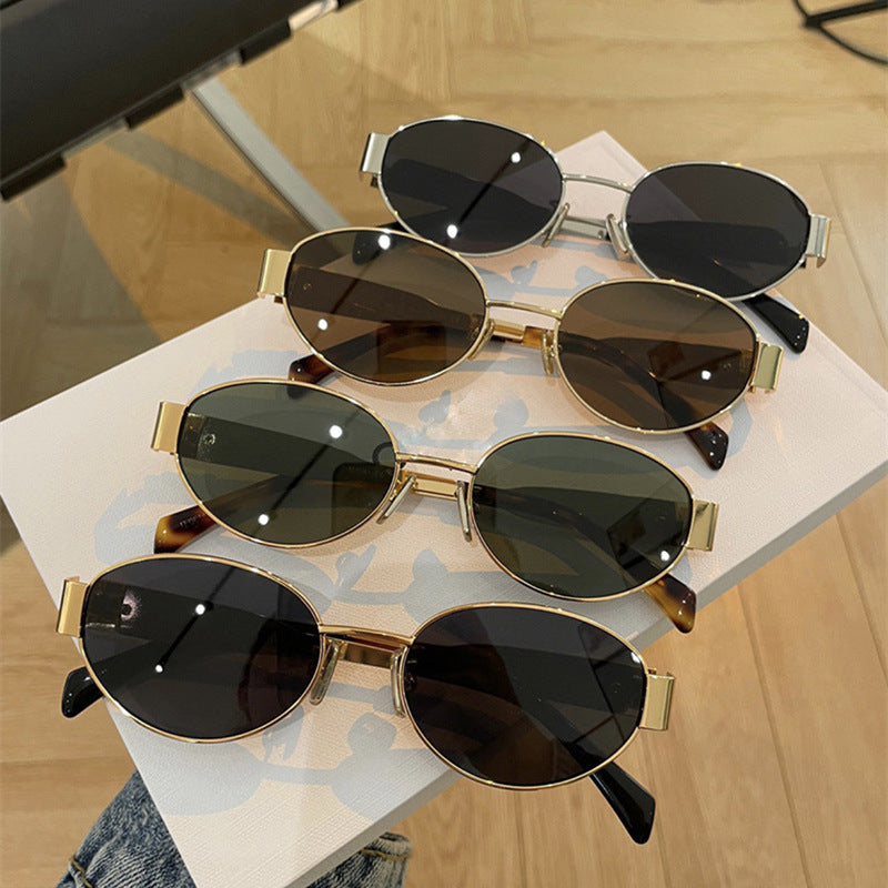 Damen modische Sonnenbrille im eleganten ovalen Design mit robustem Metallrahmen Brehn
