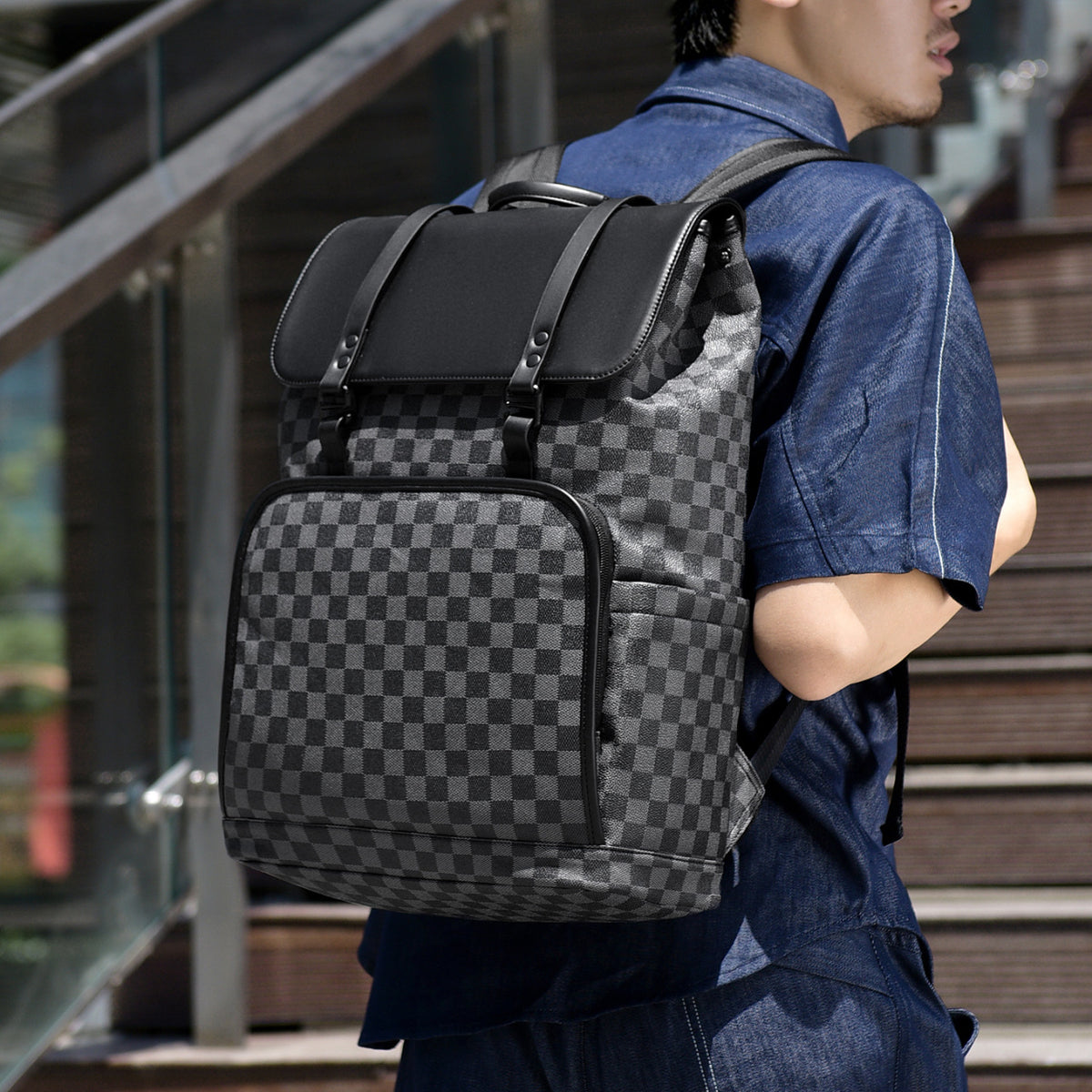 Stylischer Schachbrettmuster-Rucksack Brehn