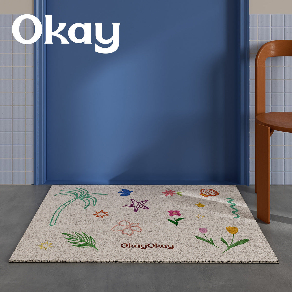 Coiled Vinyl Non-Slip Indoor Doormat with Hand-Drawn Tropical & Floral Doodle Print