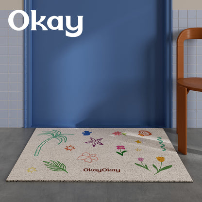 Coiled Vinyl Non-Slip Indoor Doormat with Hand-Drawn Tropical & Floral Doodle Print
