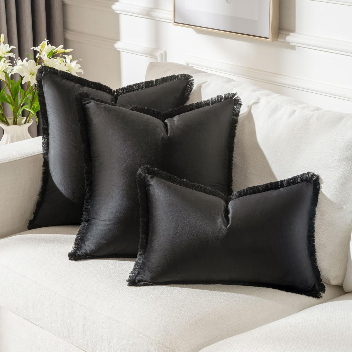 Fringed-Kante Quadrat und Lendenkissen Set