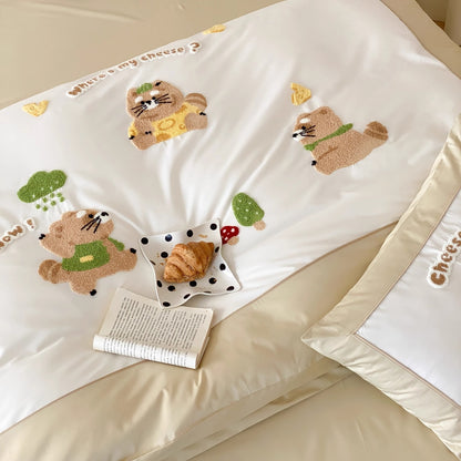Besticktes Plüsch-Applikation Bettwäsche-Set mit Kopfkissenbezügen