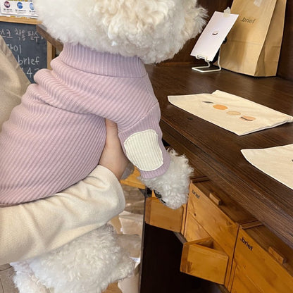 Rippierter Mock-Neck Haustierpullover mit Kontrastpatch & Sherpa-Bündchen