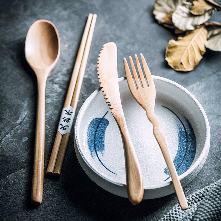 Japanischer schlichter Stil Holzbestecksets | Brehn