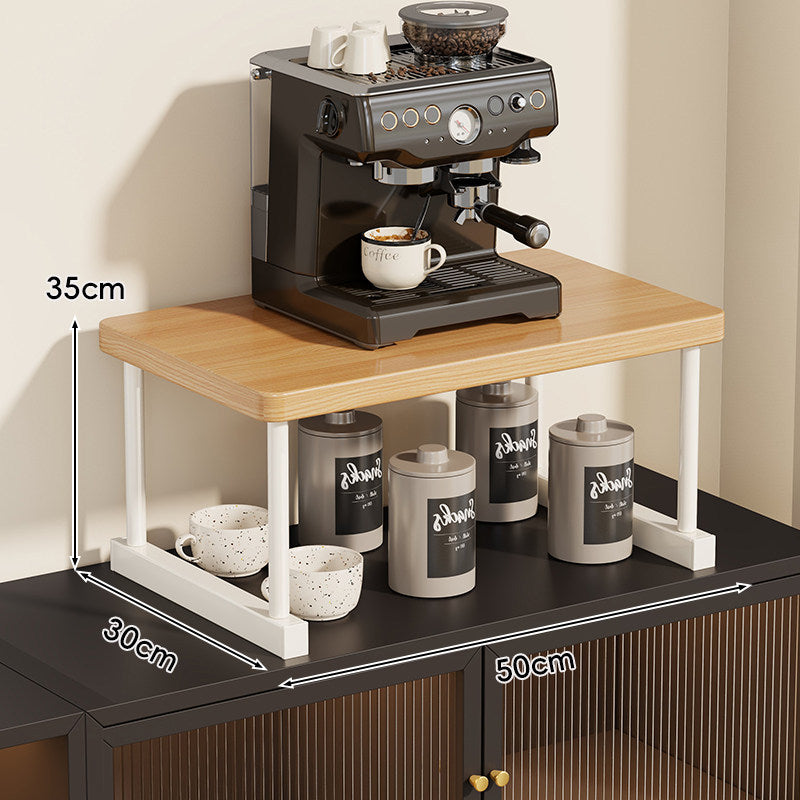 Zwei-Ebenen-Thekenkaffee-Station-Regalaufsatz mit Walnuß-Top und Metallrahmen