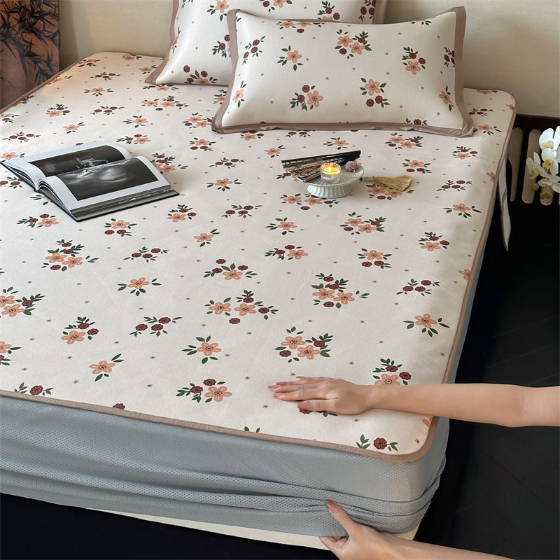 Bettlaken-Set mit floraler Allover-Print und dekorativer Saumblende