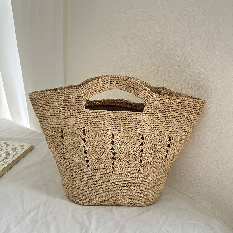 Handgefertigte Strohtasche mit Geometrischem Muster Brehn