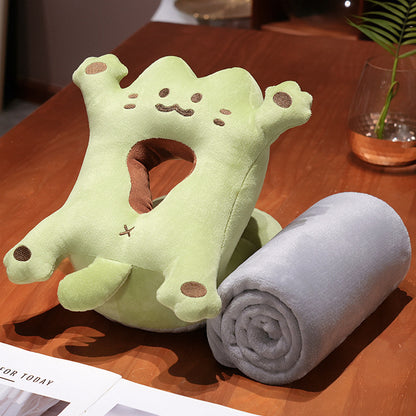 Plüsch‑Nackenkissen mit Kopföffnung und rollbarer Kuscheldecke Set