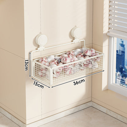 Wandmontierte Saugnetz-Obstlagerschalen-Set mit doppelt verstellbarem Regal