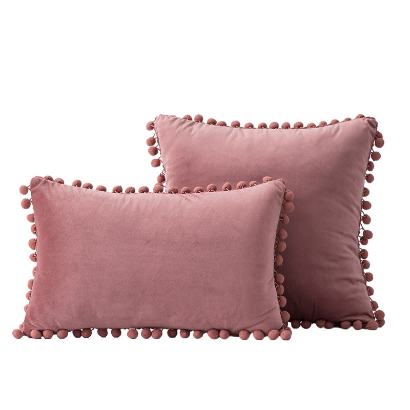 Velvet Pom-Pom Fransen Quadrat- und Lendenkissen Set