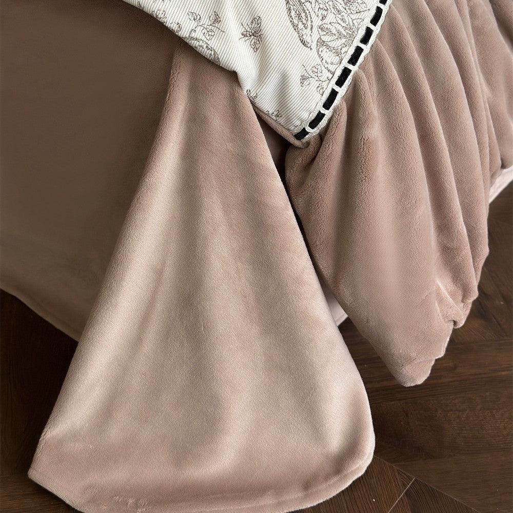 Rüsch Vintage Toile Baumwollsatin Bettbezug Ensemble mit dekorativem Bolster und paspelierten Kissenbezügen