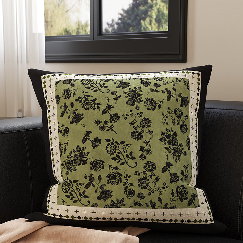 Velvet Bamboo Leaf Square Throw Pillow Cover with Hidden Zipper