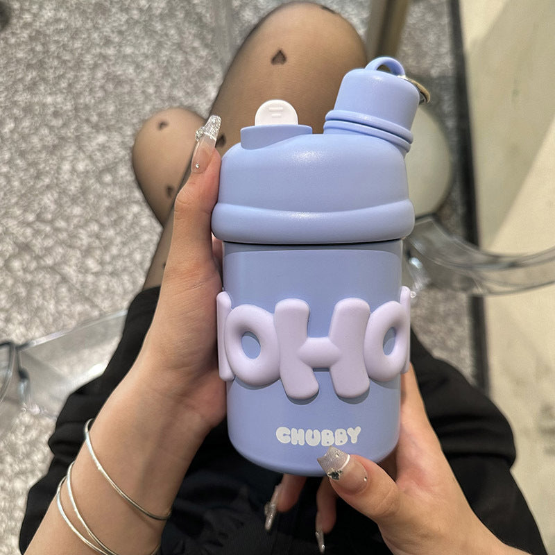 Damen isolierte Wasserflasche mit ergonomischem Tragegriff und fröhlichem Motiv Brehn