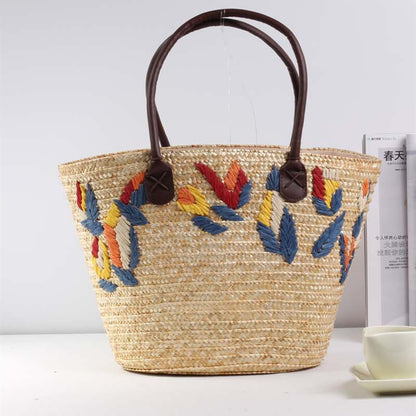 Geflochtene Strandtasche mit Farbenfrohem Stickmuster Brehn