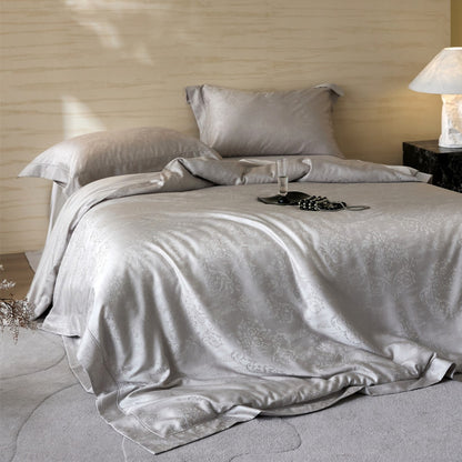 Luxus Jacquard Blattmuster Sateen Bettwäsche-Set mit verdezippertem Reißverschluss