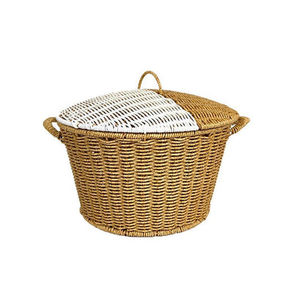 Damen Rattankorb mit Deckel und trendigen Griffen Brehn