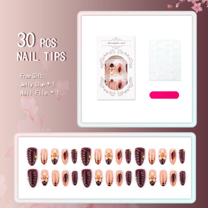 Elegante Blumen- und mit Juwelen geprägte Press-On-Nagelset
