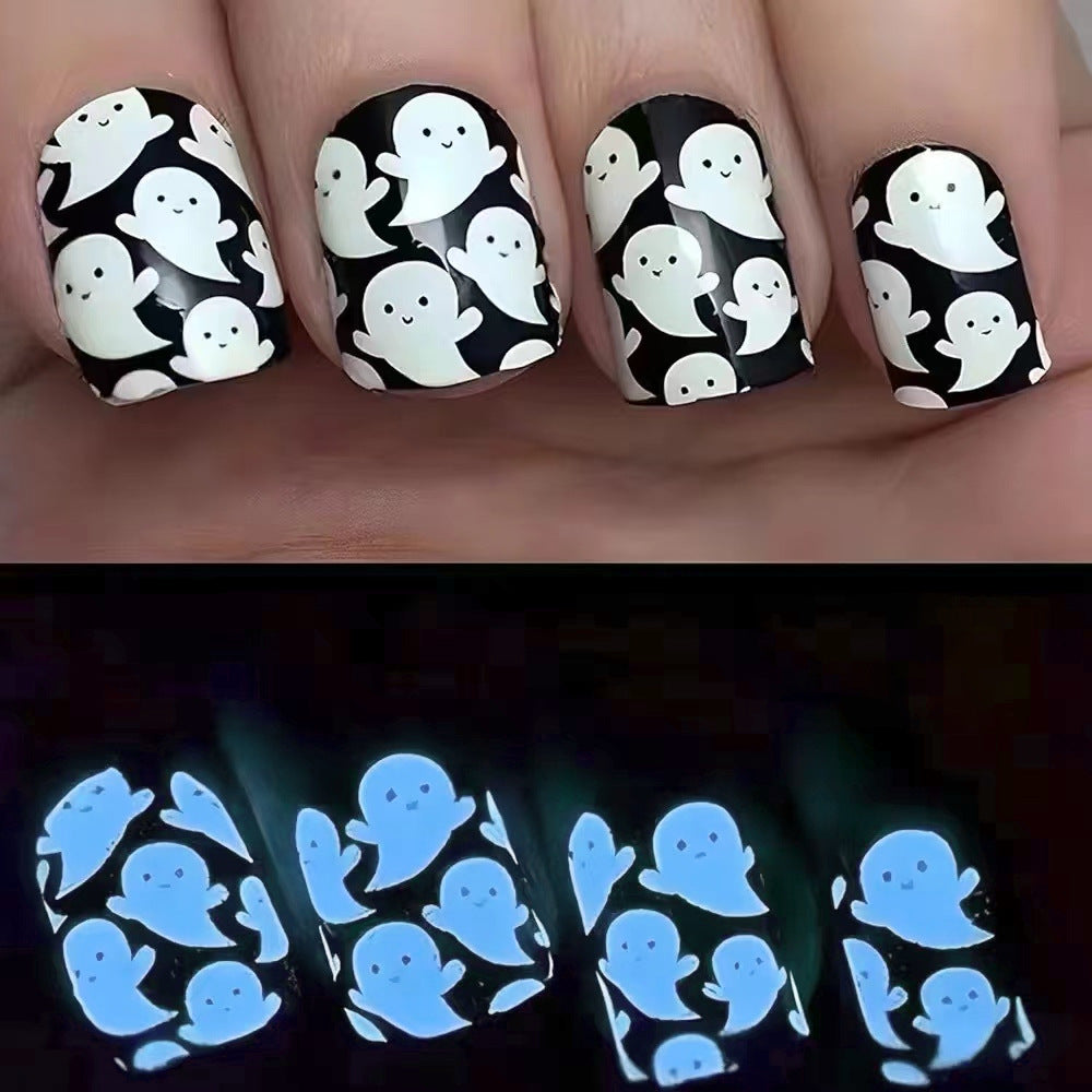 Glow-in-the-Dark-Geister-Themen-Press-On-Nagelkunst Brehn