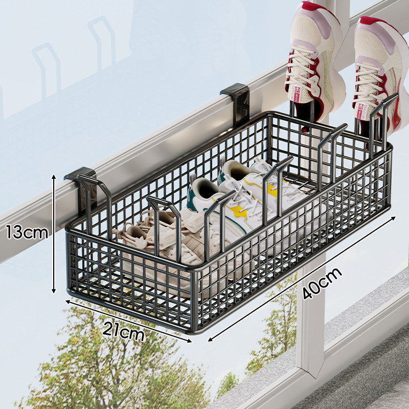 Über-Rail Balkon Schuh-Trocknungs- und Aufbewahrungskorb mit geteilten Mesh-Fächern