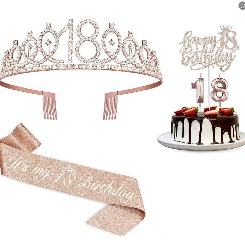 Damen Glitzernde 18. Geburtstagskrone mit festlichem Sash Brehn
