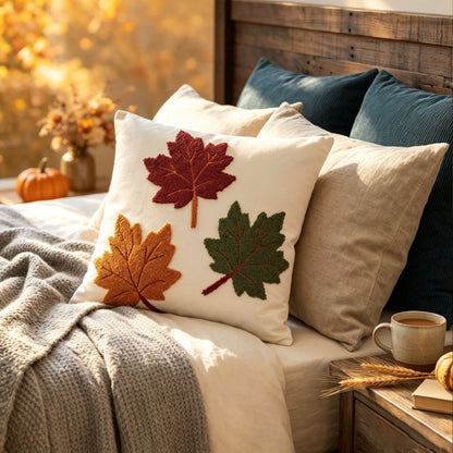 Dekoratives getuftetes Chenille-Kissenbezug mit herbstlichem Blätterdesign