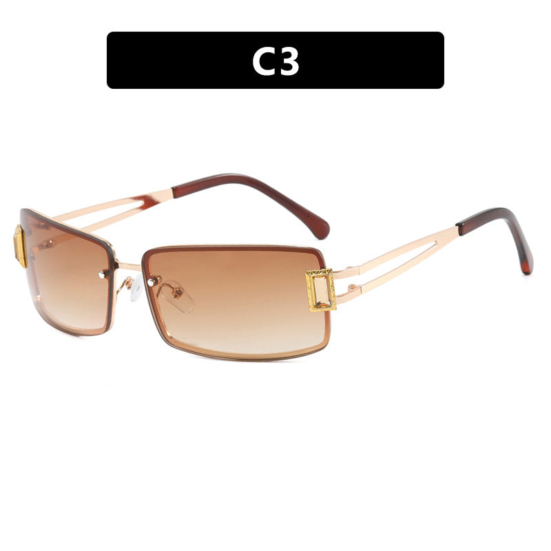 Damen stilvolle Sonnenbrille mit eleganten trapezförmigen Gläsern und filigranem Metallrahmen Brehn