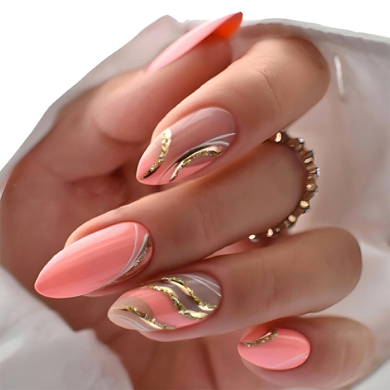 Premium Gel Press-On Nagelset mit eleganten Wirbeln und schimmernden Akzenten Brehn