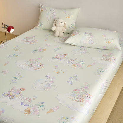 Spannbettlaken- und Kissenbezug-Set für Kinder aus weichem Baumwoll-Jersey mit Karomuster und Teddy-Print