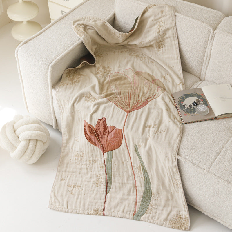 Übergroße botanische Musselin-Wurfdecke mit floralem Aquarelldruck