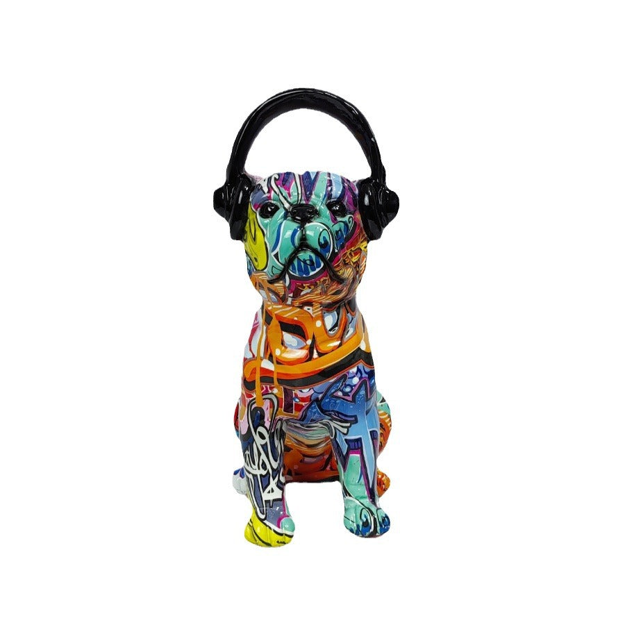 Kreative Bulldoggen Skulptur mit Kopfhörern Brehn