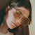 Damen geometrische Sonnenbrille mit schmalem Metallrahmen und braunen Gläsern Brehn