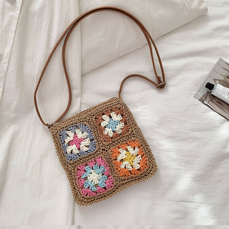 Damen Handtasche im Vintage-Stil mit buntem Häkelmuster Brehn