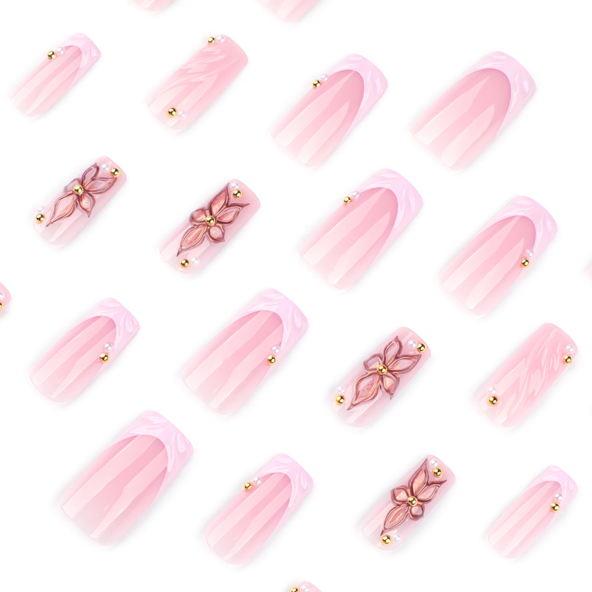 Kunstvolle Acryl-Nägel mit Blumendesign und Glitzervariationen Brehn