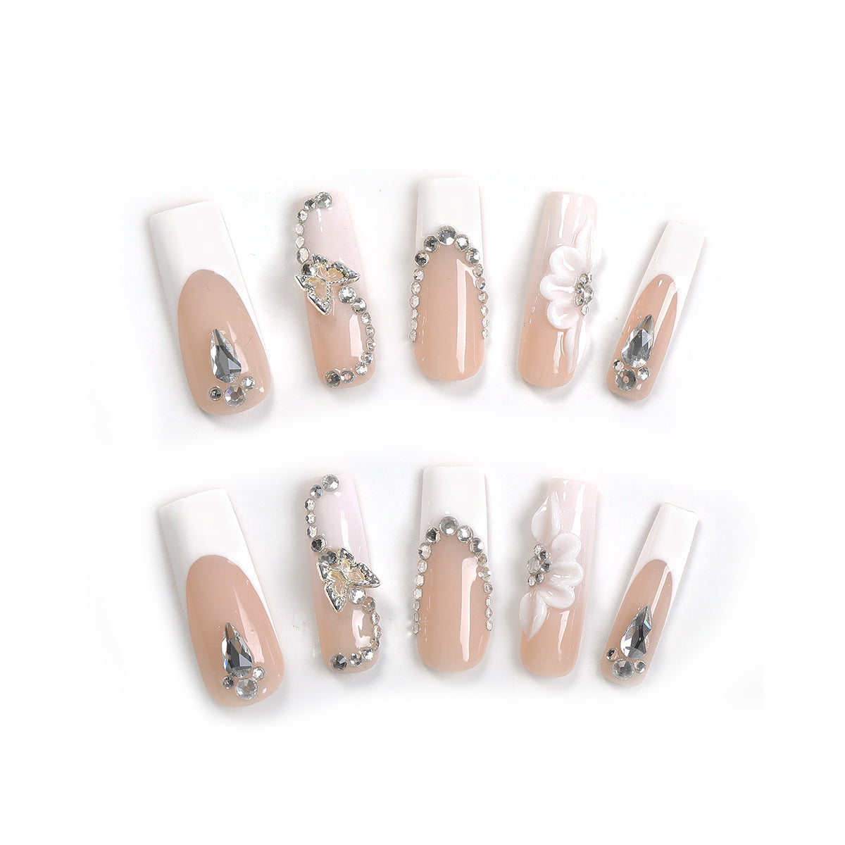 Kunstnagelset mit eleganten Glitzer- und Blütenmotiven Brehn