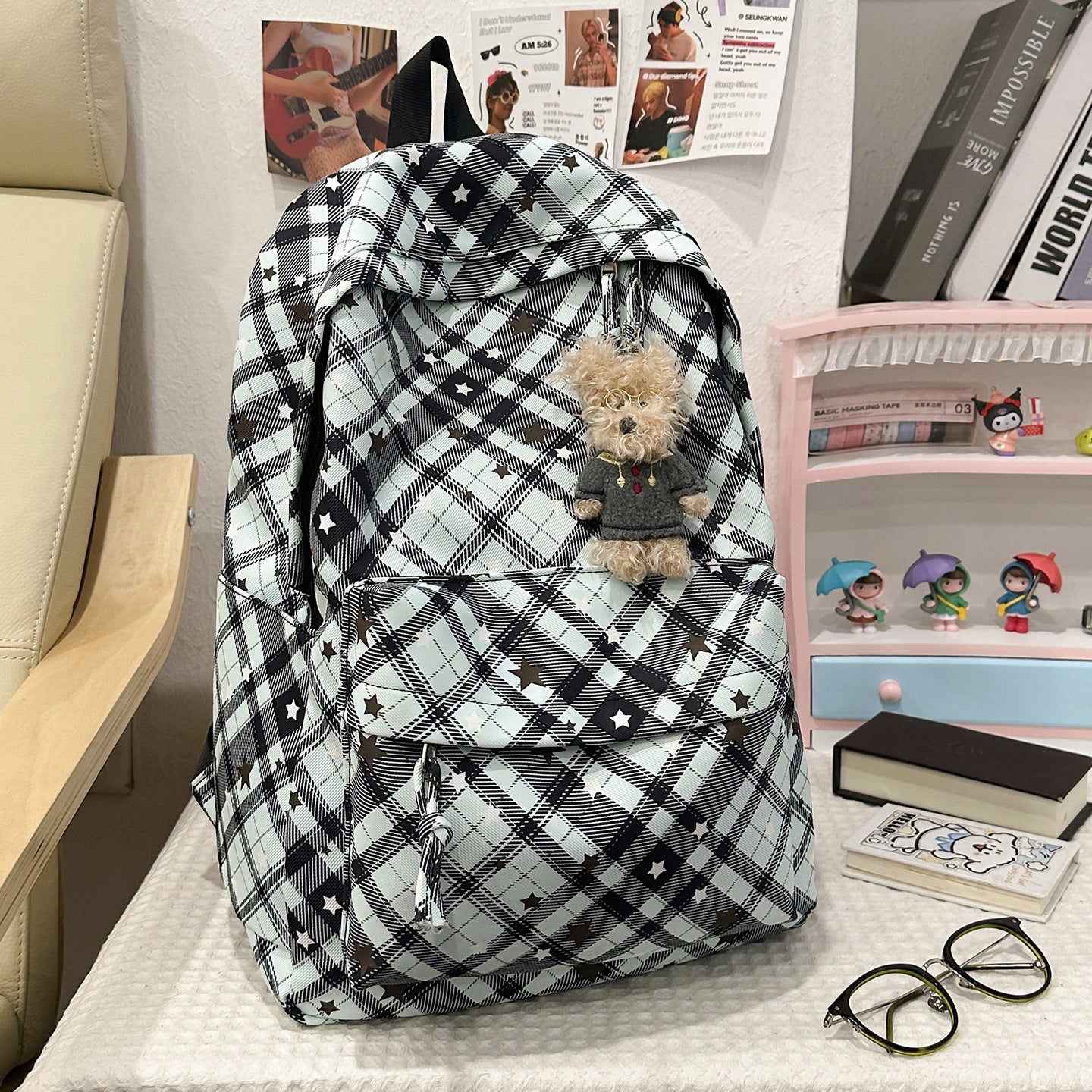 Rucksack mit Modischem Karomuster und Praktischen Fächern Brehn