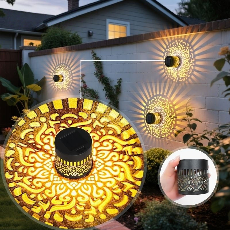 Dekorative Solarbetriebene Metalllaterne Mit Geometrischem Ausschnitt Und Warmem LED Kerzen-Effekt Brehn
