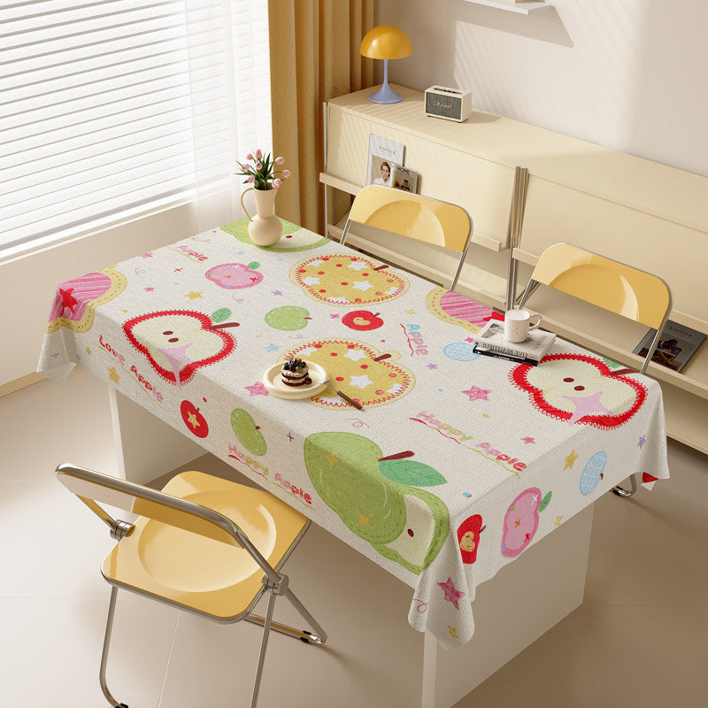 Decorative Cotton-Linen Tablecloth with Playful Apple-Star Print