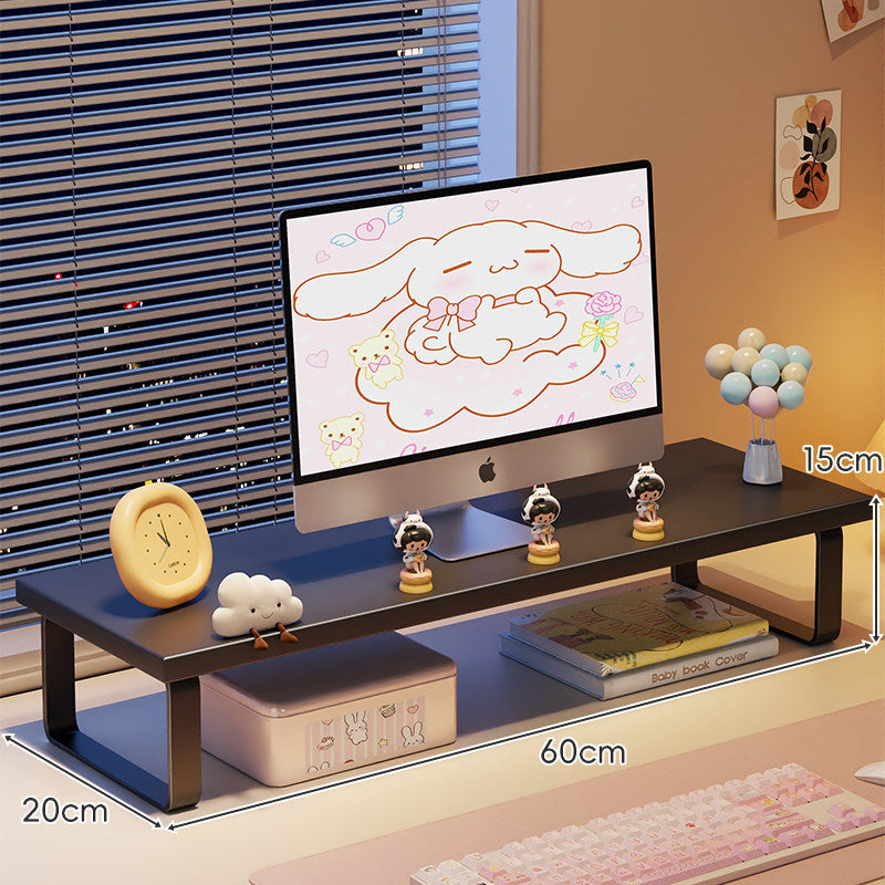 Erhöhter Monitorständer mit Holz-Optik-Oberfläche, Metallrahmen und Unterregal-Stauraum